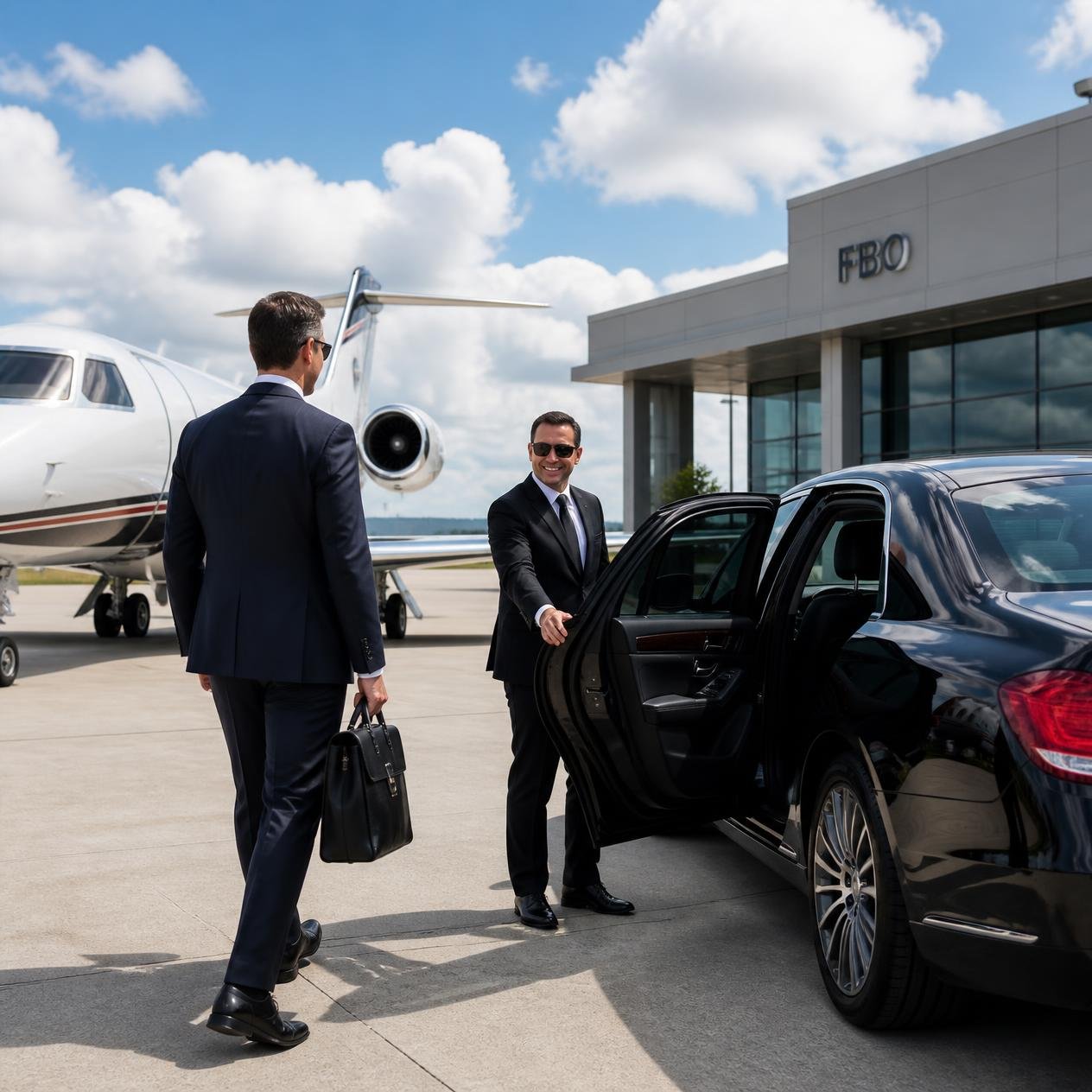 Chauffeur loading luggage into an executive SUV for a private aviation transfer in Philadelphia